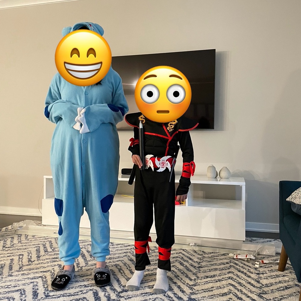 Blue Bear Onesie and Black Ninja Costume